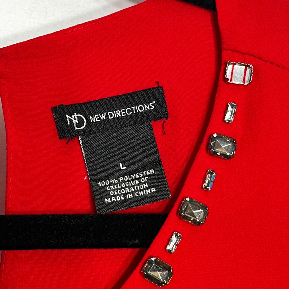 New Directions Womens Red Embellished Jewel Neck Bishop‎ Sleeve Blouse Size L - Picture 6 of 8